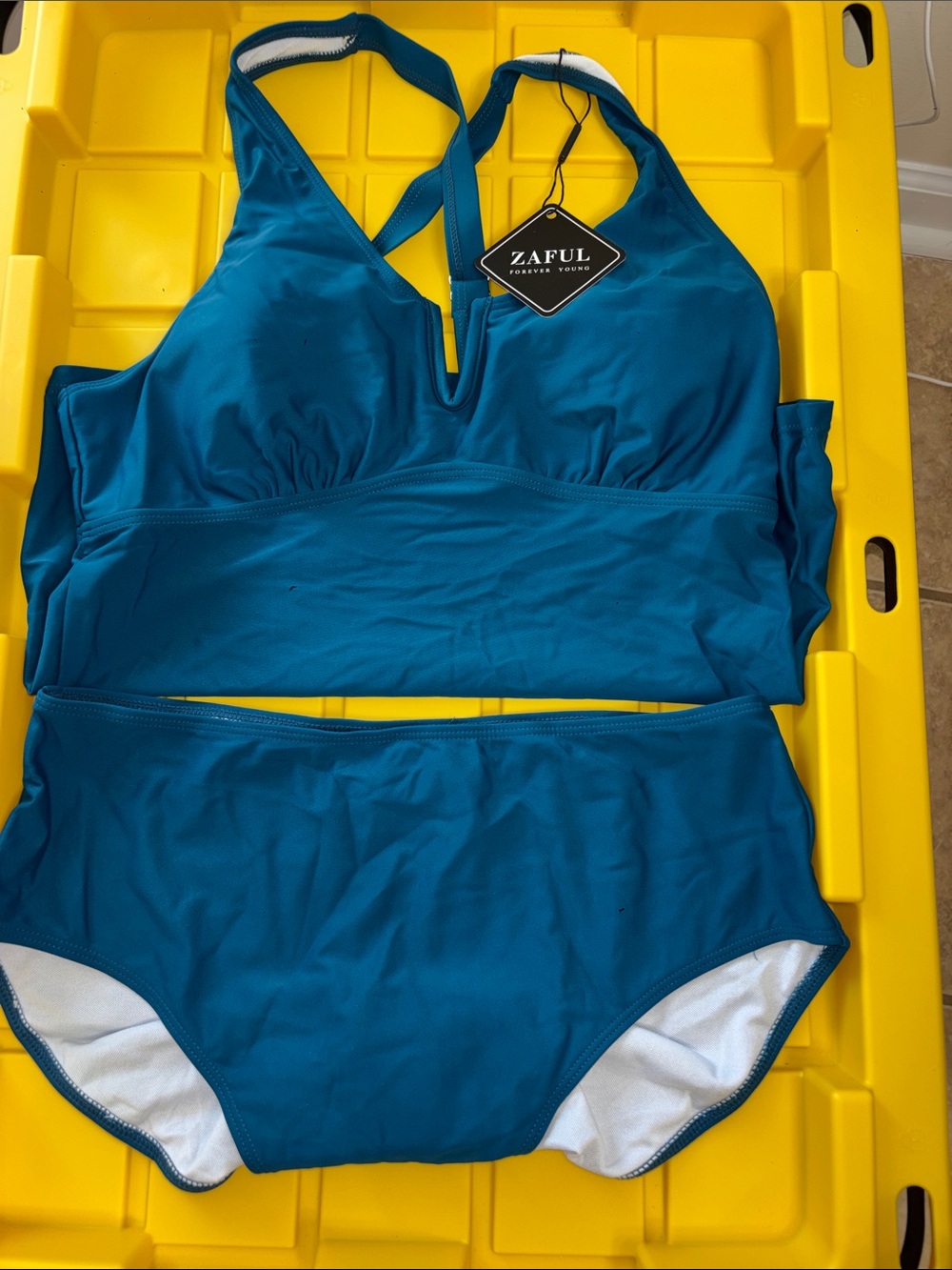 Zaful Teal Blue Kids One-Piece Swim Set with High Waist